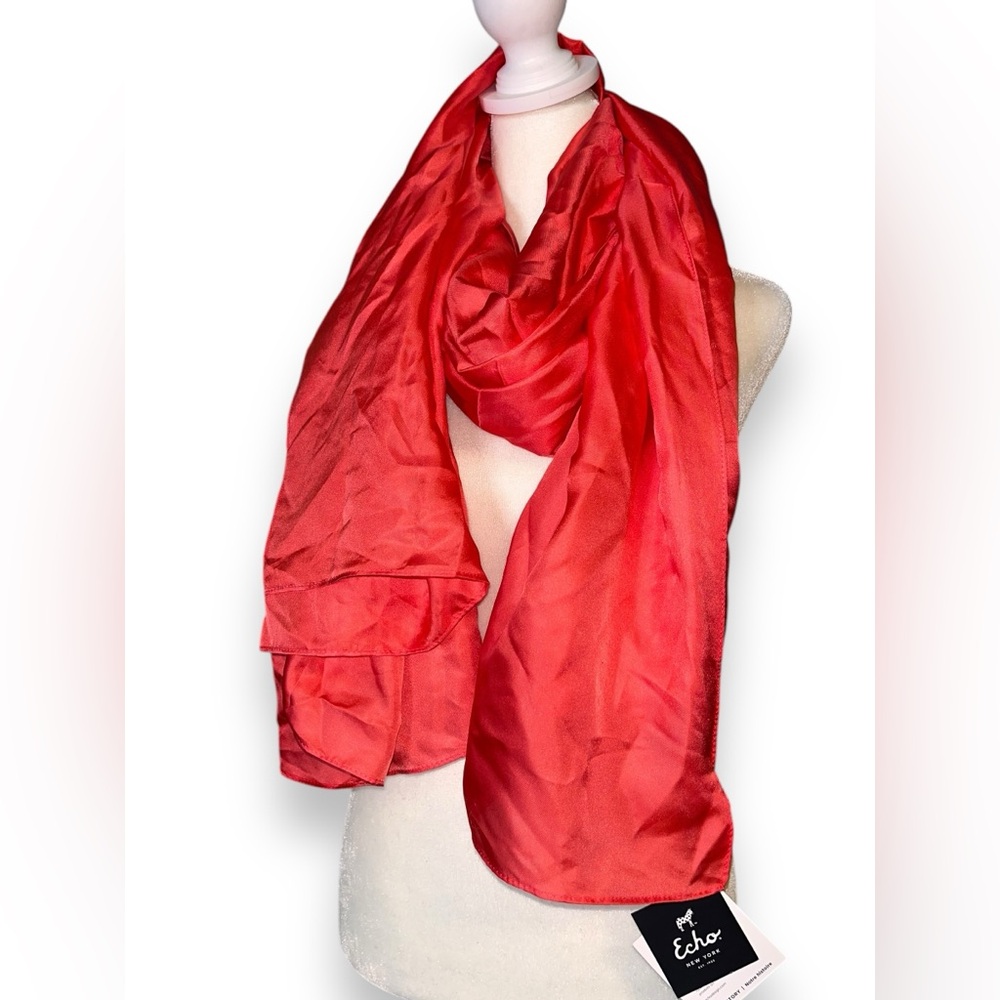 Echo Oversized Silk Scarf Coral 9x69 - Picture 5 of 11
